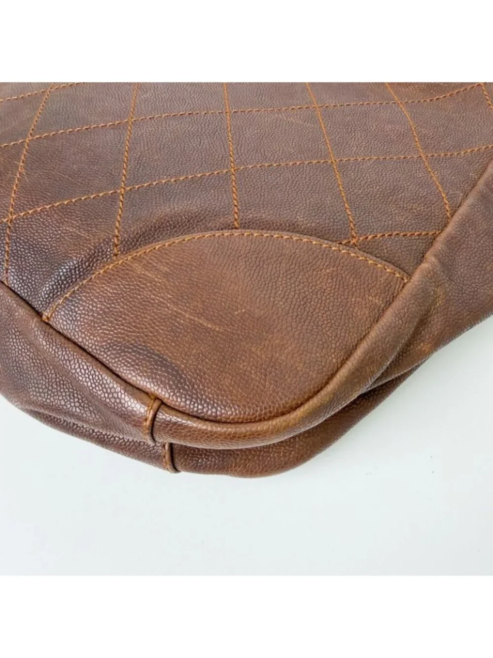 Chanel CC Logo Quilted 2-Way Shoulder Bag Leather Brown Silver Seal Vintage
